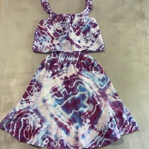 Custom Tie dyed 2 piece Skirt and Top Size large boho geode hippie purple white